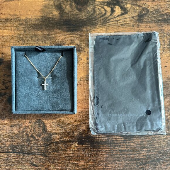 David Yurman Cable Cross Necklace w/ Pavé White Diamonds & 18K Yellow Gold - 18" - Picture 2 of 16